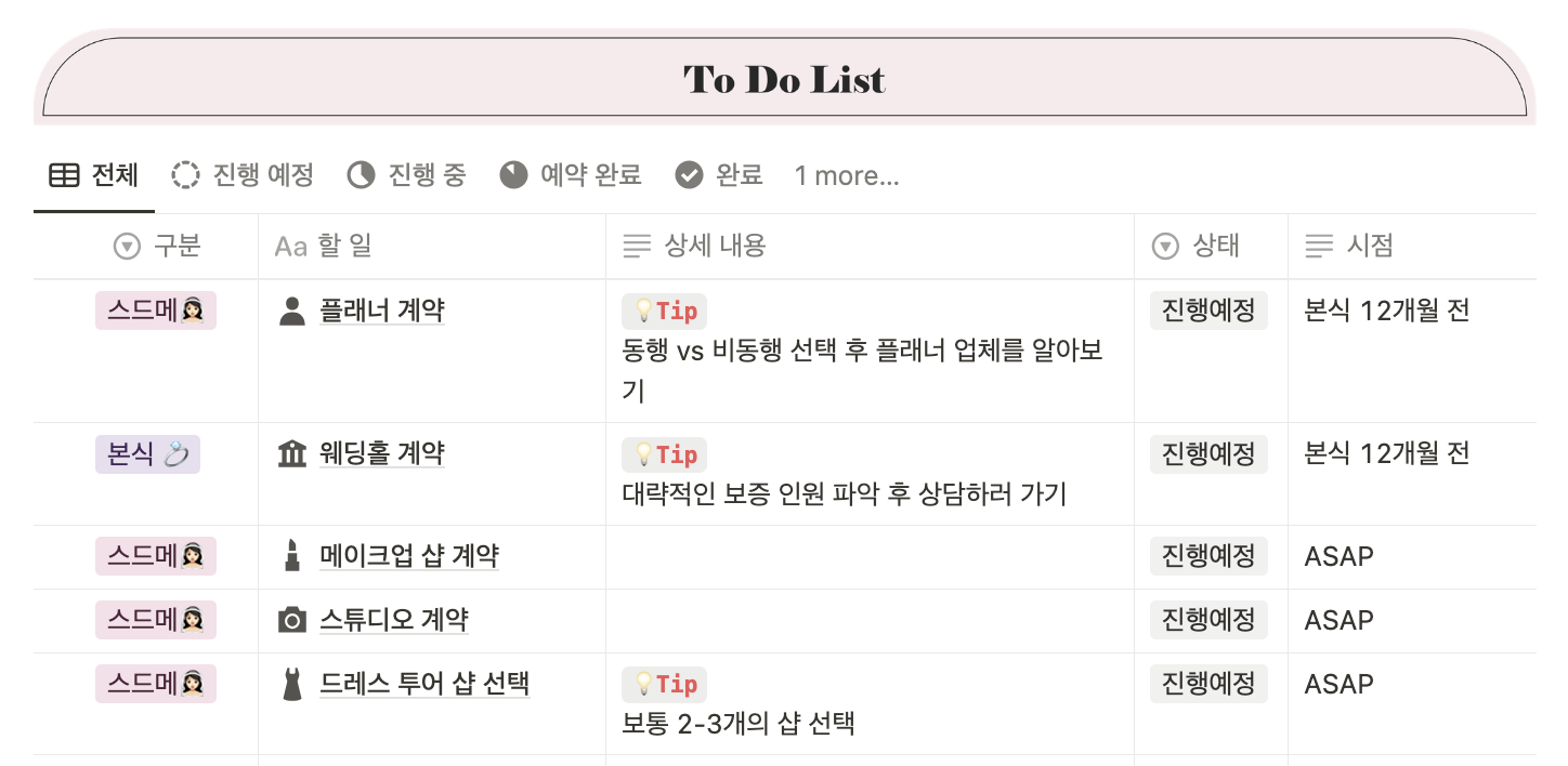 노션결혼준비템플릿공유2