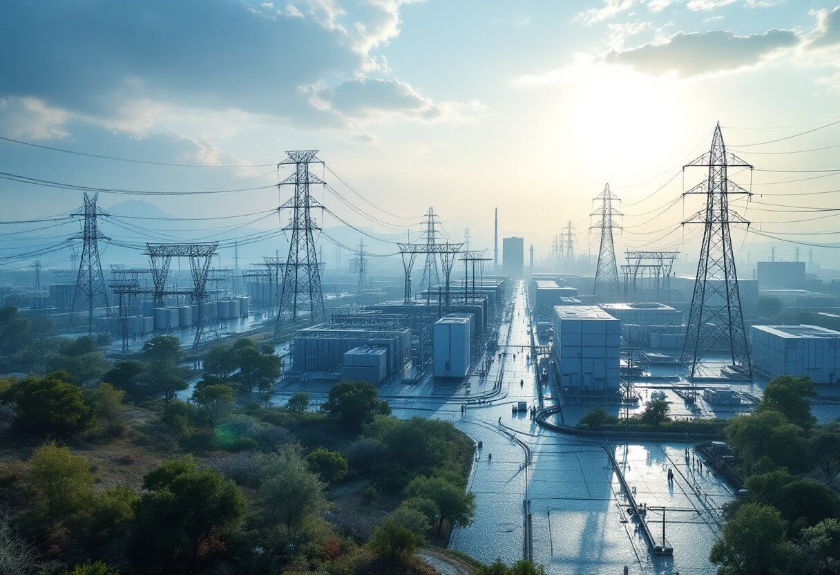데이터센터 전력 공급을 위한 발전소와 송전탑
