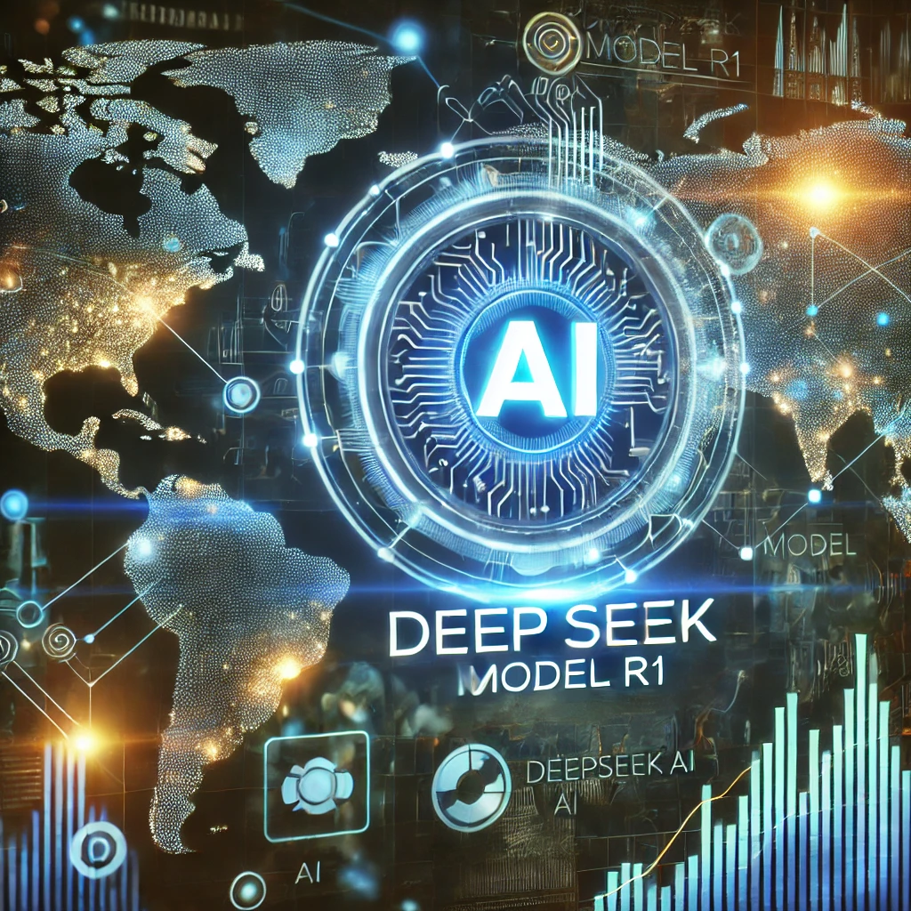 딥시크 AI 모델 R1이 글로벌 AI 시장에 미친 영향&amp;#44; 세계 지도와 주요 기술 허브 연결 및 AI 성장 그래프