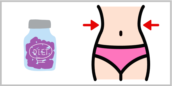 다이어트 보조제와 날씬한 허리를 강조하는 다이어트 이미지