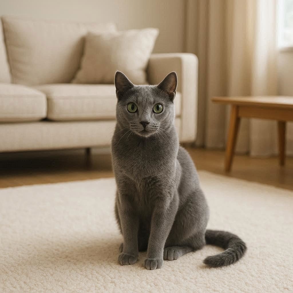 거실에-앉아-있는-러시안블루-고양이