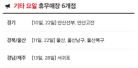 12월 홈플러스 휴무일 - 기타요일