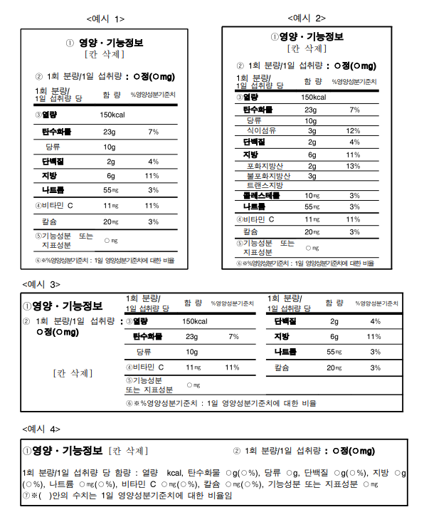 식품의약품안전처 건강기능식품 인증마크 및 영양·기능정보 표시