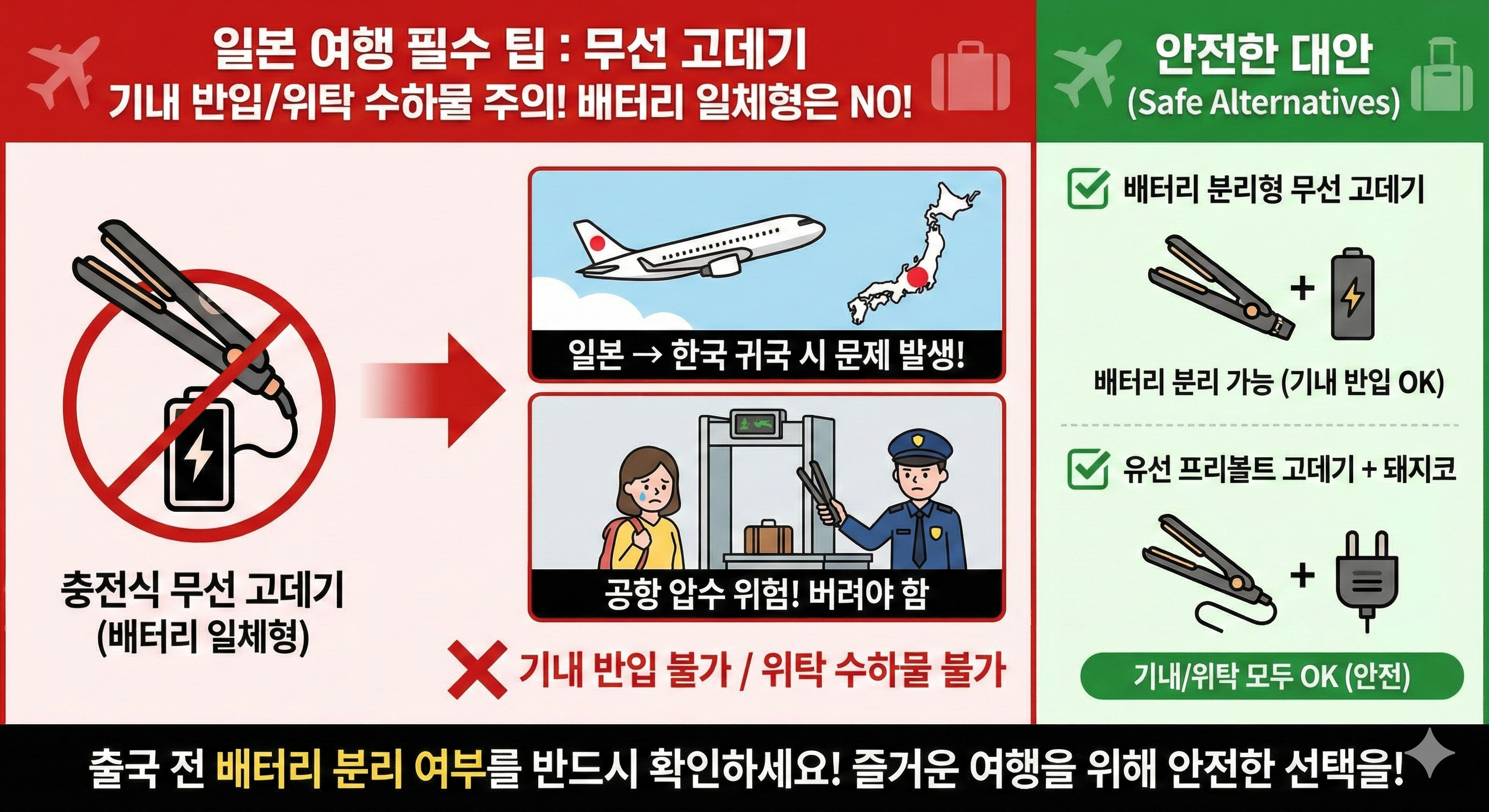 무선고데기 기내반입 위탁 수하물 주의