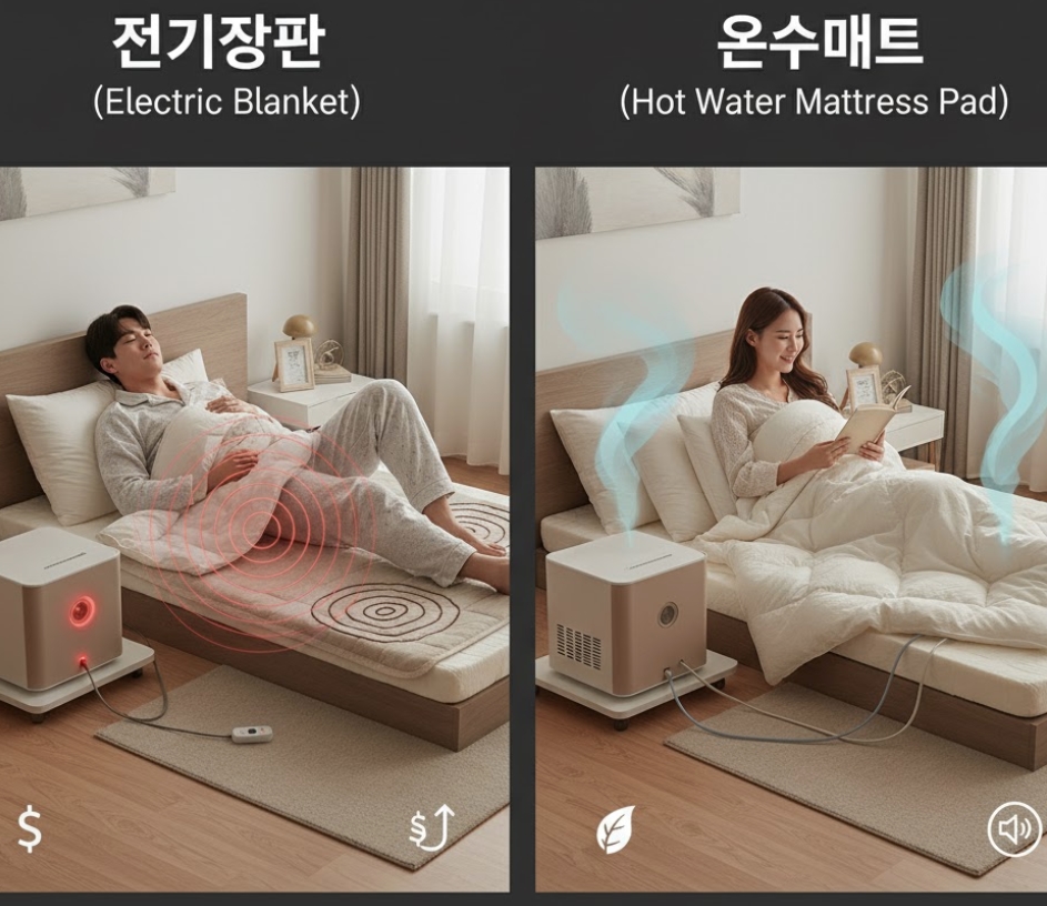 원룸 자취방, 전기장판 vs 온수매트? 2025년판 종결 가이드 (난방비, 전자파, 소음 완벽 비교)