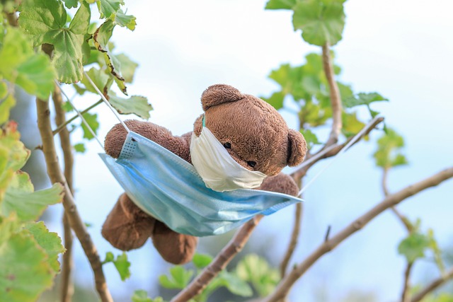 마스크를 쓰고 있는 곰인형