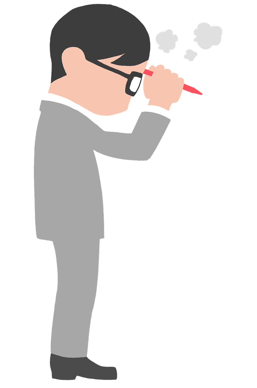 직장인 캐릭터가 일어서서 업무로 인해 고민하는 사진입니다.