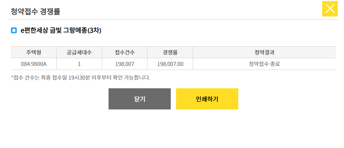 e편한세상 금빛 그랑메종 무순위 경쟁률