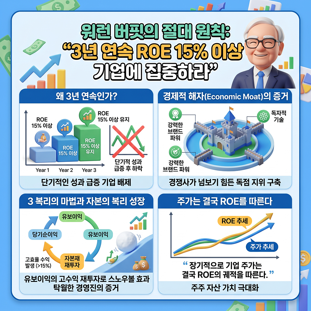 워런 버핏의 절대 원칙: "3년 연속 ROE 15% 이상인 기업에 주목하라"