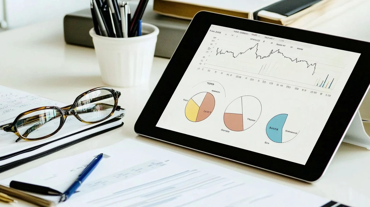 2025 액티브 연금 ETF 포트폴리오 전략을 분석하며 TDF, 채권, 커버드콜, 머니마켓 자산 배분 차트를 보여주는 태블릿으로 은퇴 준비에 집중하는 연금 계좌 투자자 모습. 다양한 자산운용, 펀드 비교, 낮은 리스크, 높은 수익률을 검토 중.