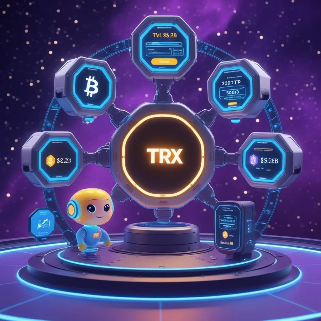 트론 네트워크와 그 영향력, 그리고 여러 관련 지표를 플랫폼 위에 나타낸 이미지.