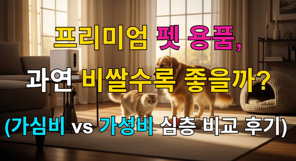 현대적인 거실에서 프리미엄 장난감을 가지고 노는 골든 리트리버와 고양이, 고급 펫용품과 함께하는 행복한 모습