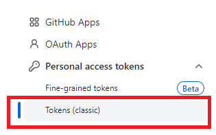 Developer settings에서 Personal access tokens 메뉴