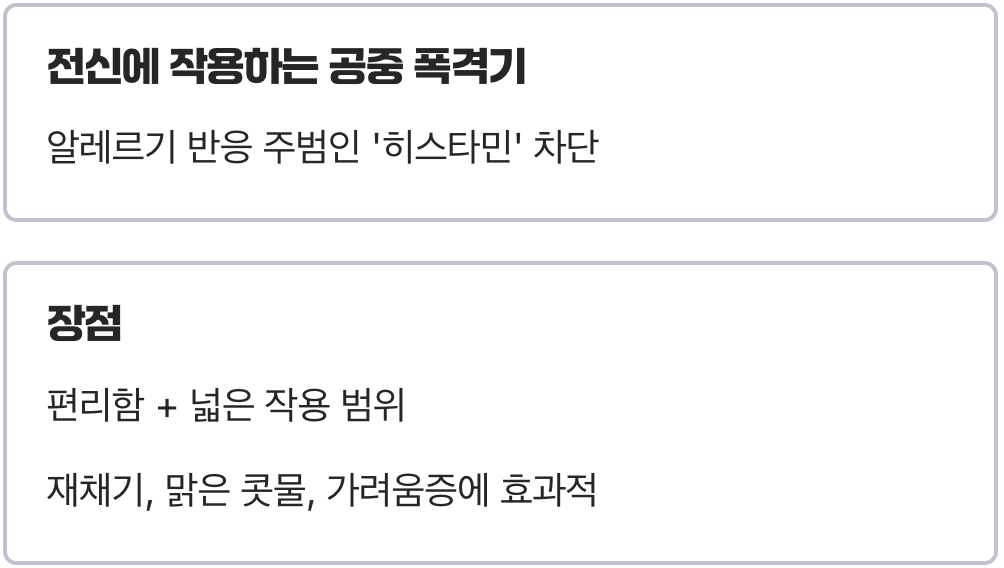 1. 전신에 작용하는 공중 폭격기, ‘먹는 약 (항히스타민제)’