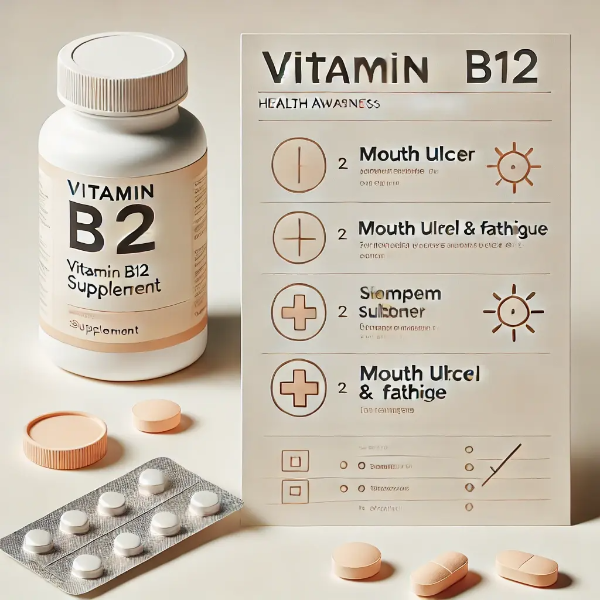 비타민 B12 결핍 증상표, 구내염 그림, 보충제 스튜디오컷