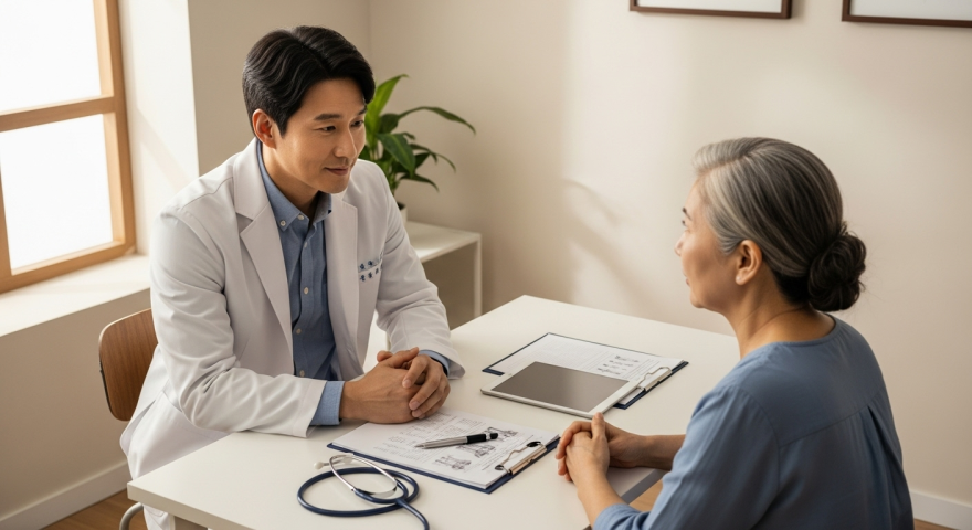 의사와 환자가 진료실에서 상담 중인 모습