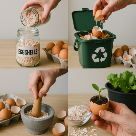 계란 껍질을 재활용 하는 모습