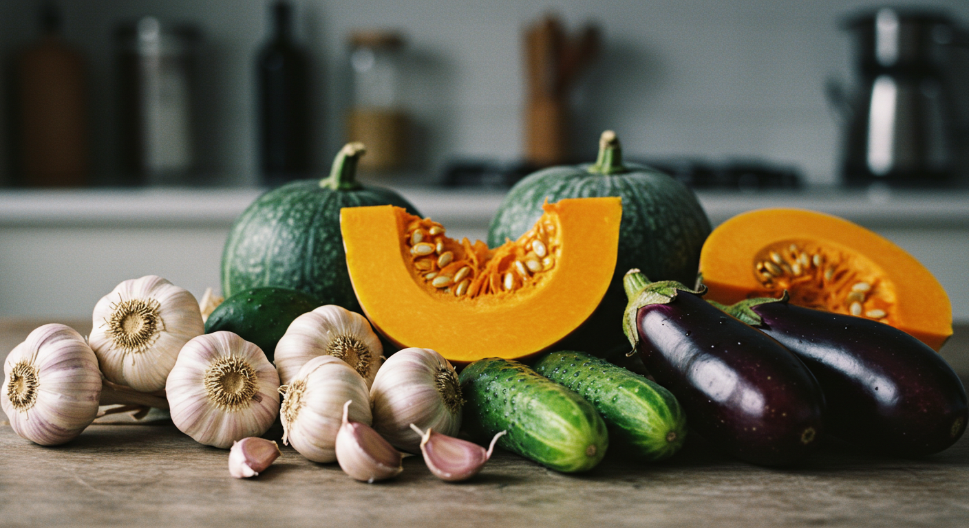 마늘, 오이, 단호박, 가지