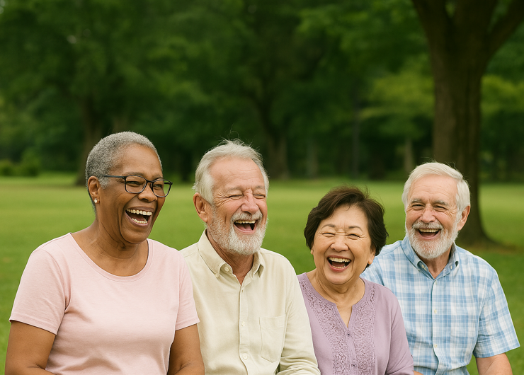 활짝 웃고 있는 노인들의 모습