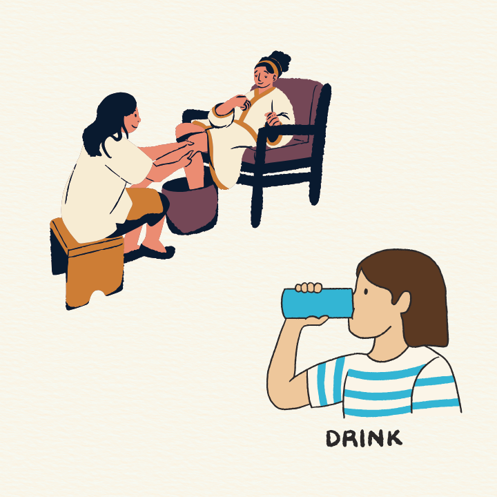 족욕, 마사지, 수분섭취 설명 이미지