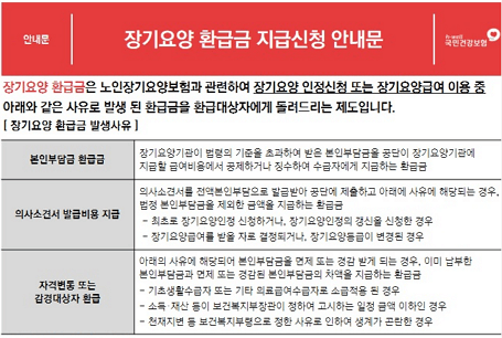 장기요양 환급금 지급신청 안내문