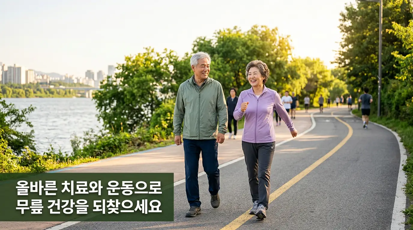 무릎 안쪽 통증 치료 후 일상 회복 희망적 이미지