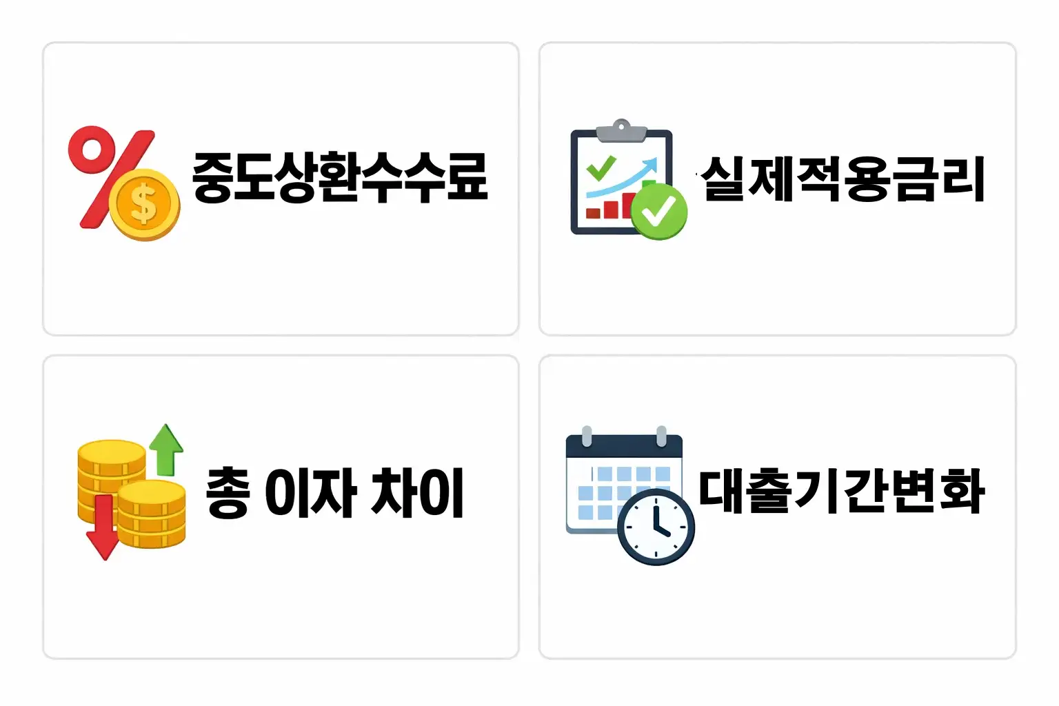 주택담보대출 갈아타기 시 중도상환수수료와 실제 적용금리를 함께 계산해야 하는 이유를 정리한 이미지