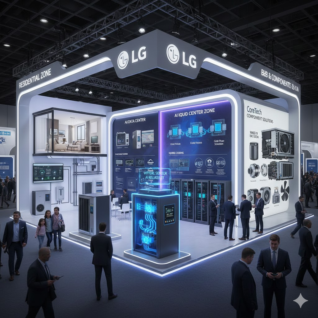LG전자가 AHR EXPO 2026에서 선보인 AI 데이터센터 액체냉각 솔루션과 주거용 HVAC 시스템 전시관 전경