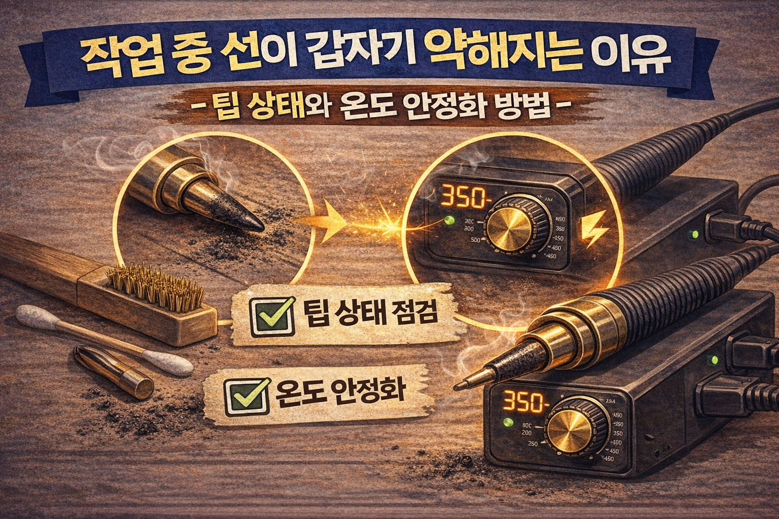 작업 중 선이 갑자기 약해지는 이유 – 팁 상태와 온도 안정화 방법