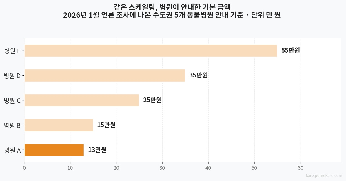 병원별 스케일링 기본 금액 차이