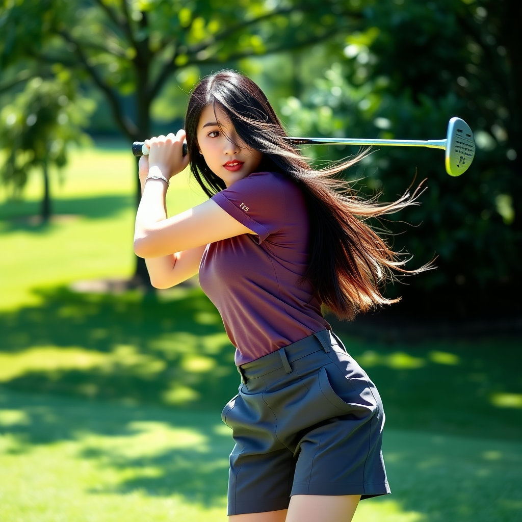 파크골프 치는 여성사진