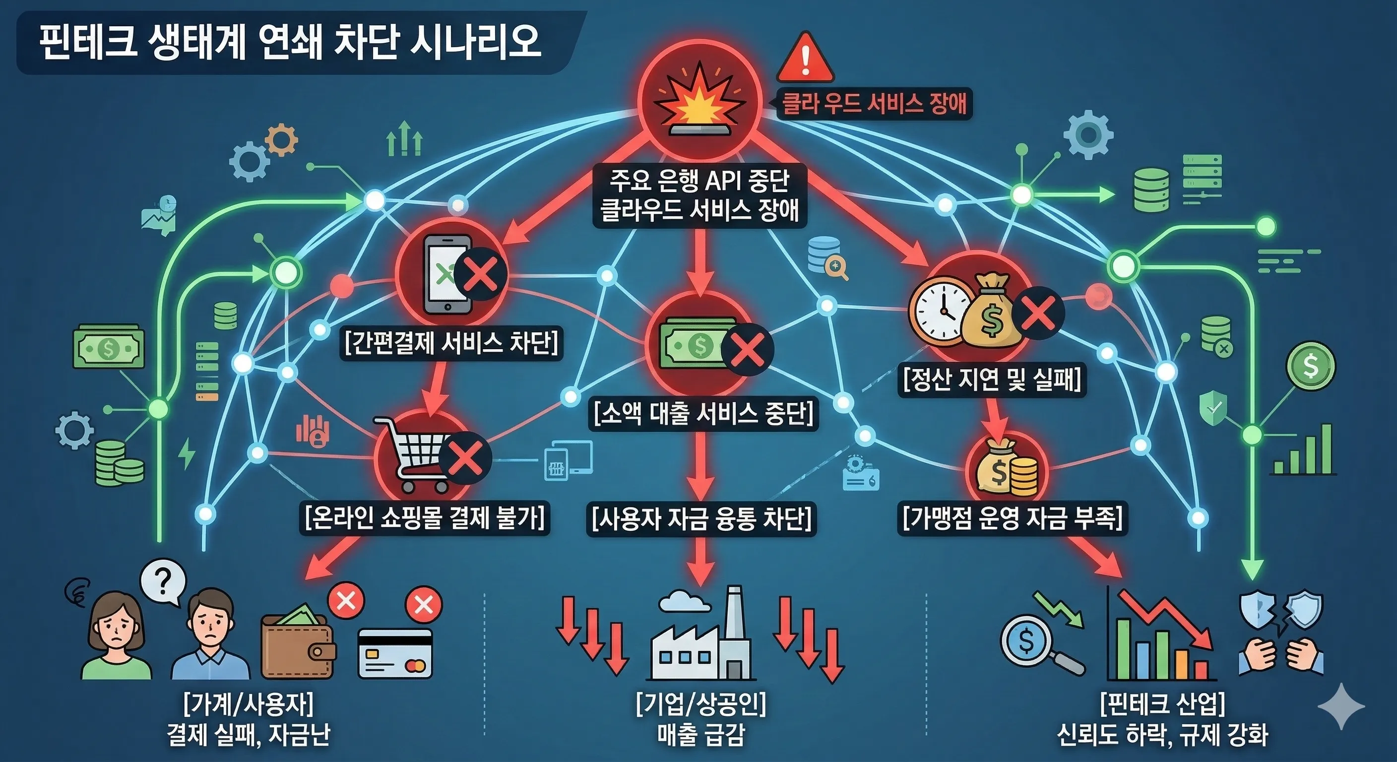 네이버페이 연체 정보 공유로 인한 카카오, 토스 등 핀테크 서비스 연쇄 차단 인포그래픽