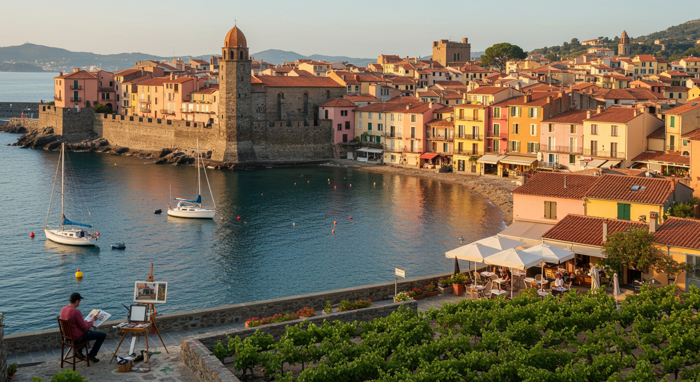 핑크·주황·하늘색의 집들이 이어진 지중해 마을 풍경