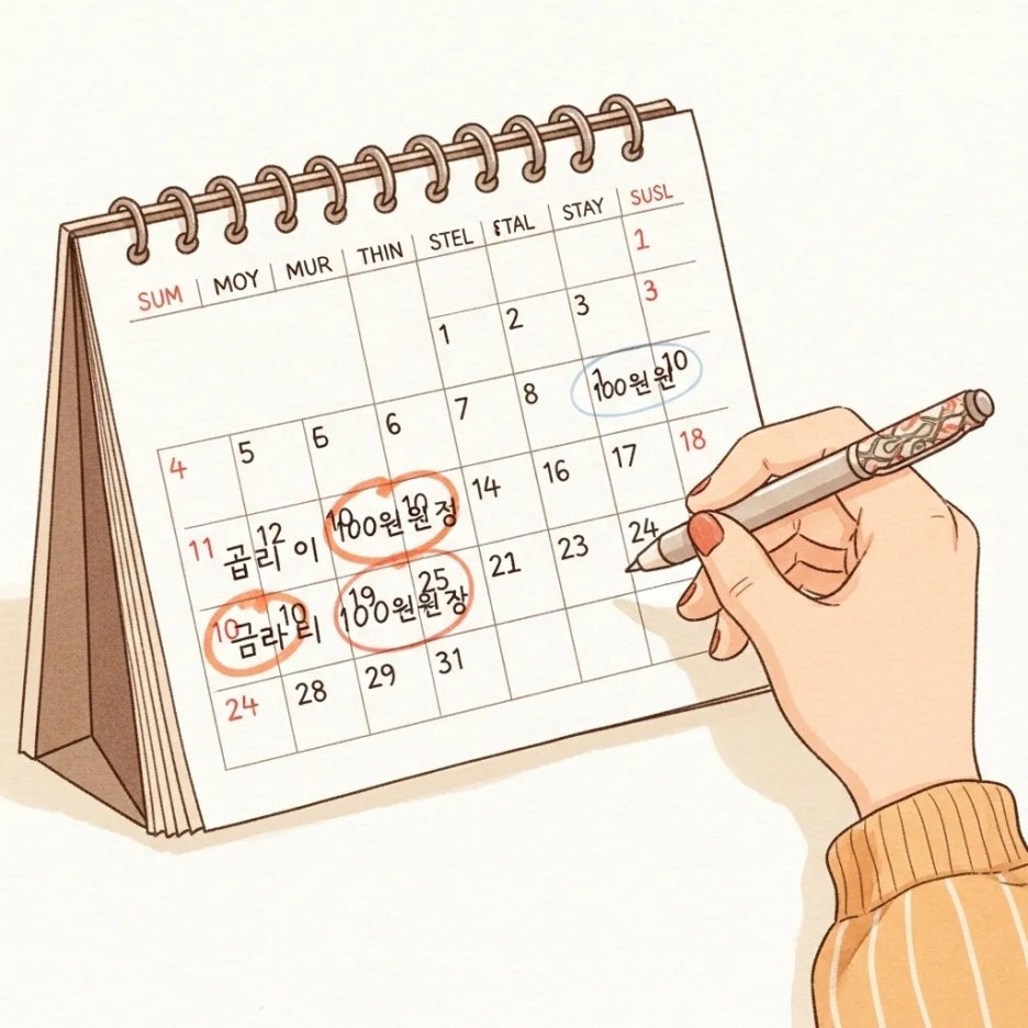 배민 100원딜 일정을 확인하는 손과 달력