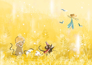 쥐들이 허수아비를 보고 있는 사진