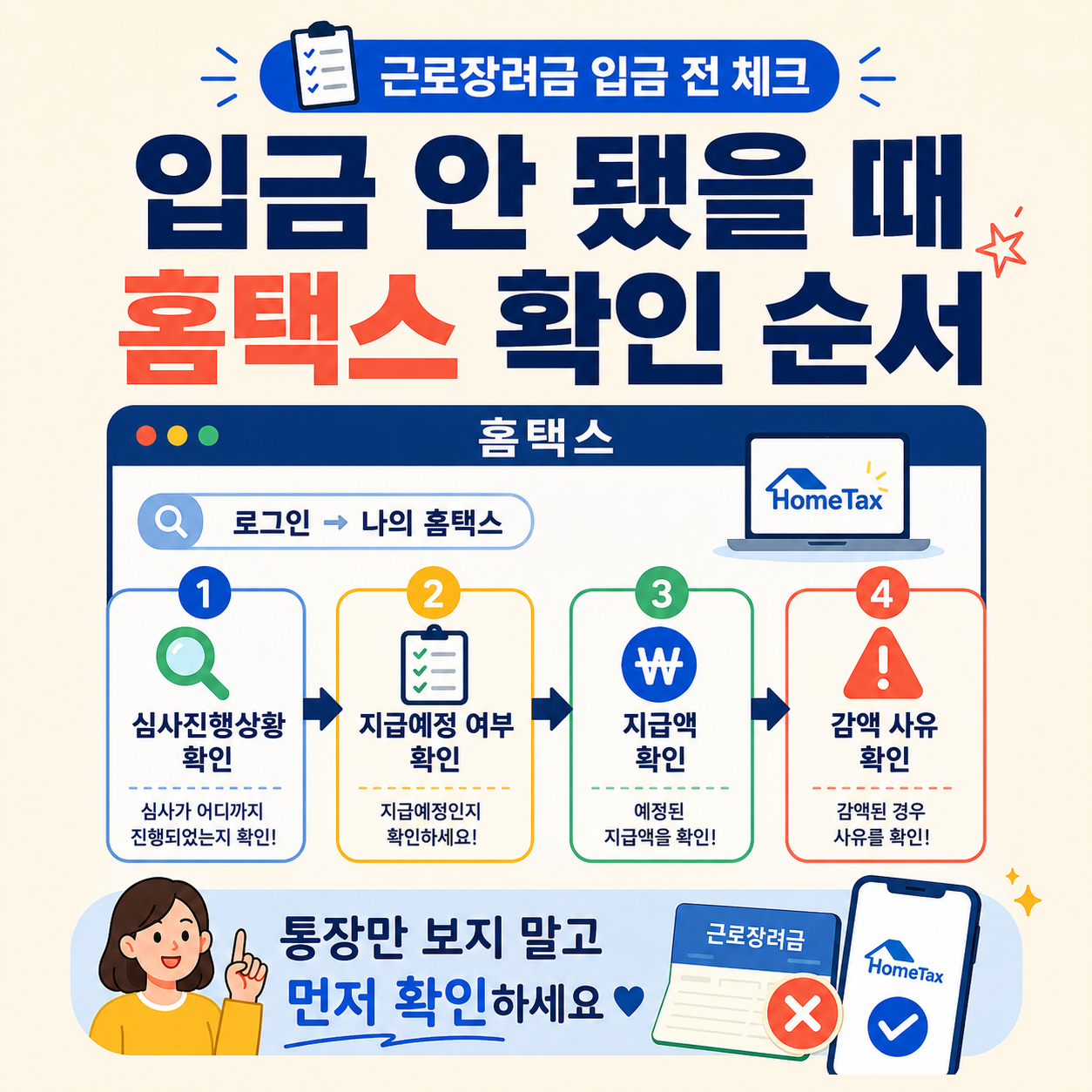 근로장려금 입금 안 됐을 때 홈택스 확인 순서 이미지