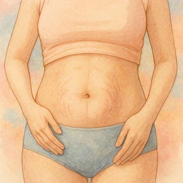 출산 후 여성의 복부를 그림 느낌으로 표현