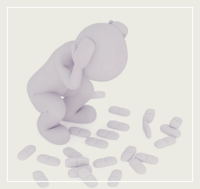 통증에 약을 보고 있는 그림