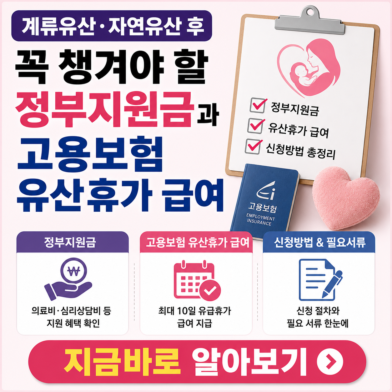 계류유산 자연유산 후 꼭 챙겨야 할 정부지원금과 고용보험 유산휴가 급여