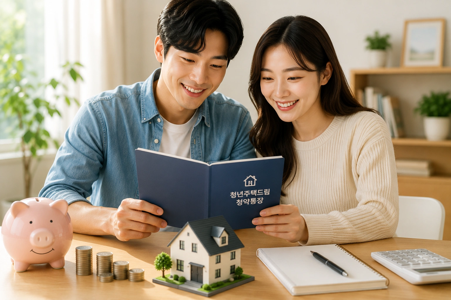 청년주택드림청약통장을 함께 살펴보며 내 집 마련과 자산 형성을 계획하는 한국인 청년 커플의 모습