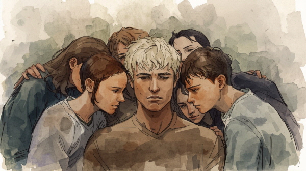 주변 사람들은 INFP의 죄책감을 바로 알아차리기 어려울 때가 많습니다. 시간이 지나면서 INFP가 점점 자신감을 잃거나 관계에서 거리를 두는 모습을 보고 나서야 그 이유를 이해하게 되기도 합니다에 관한 그림입니다