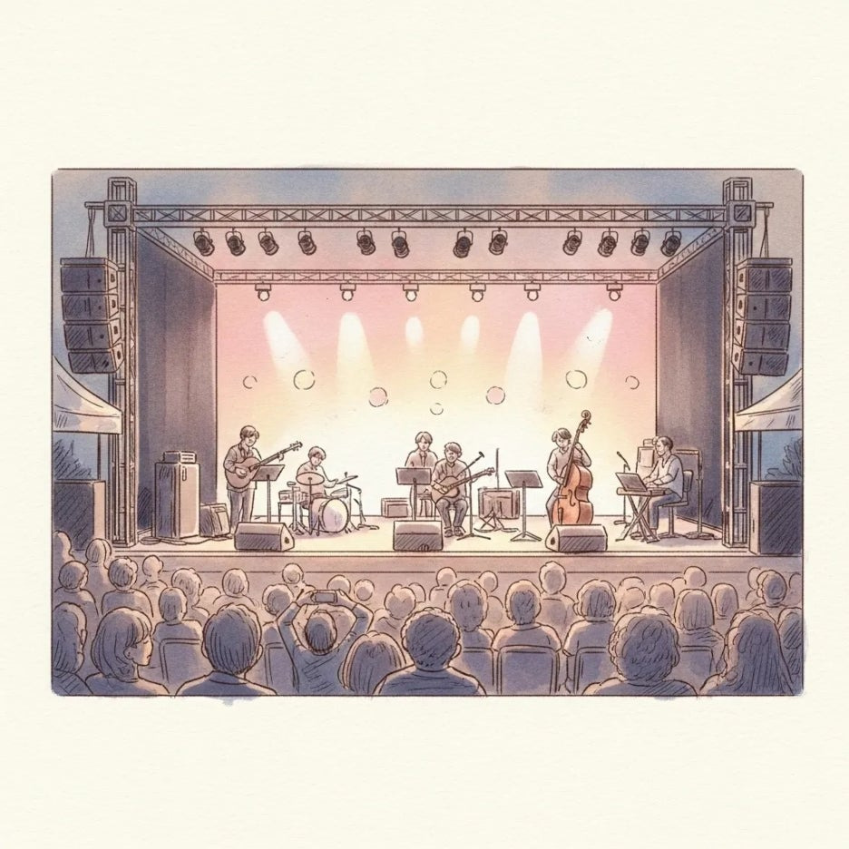 야외 무대에서 재즈 공연을 즐기는 사람들