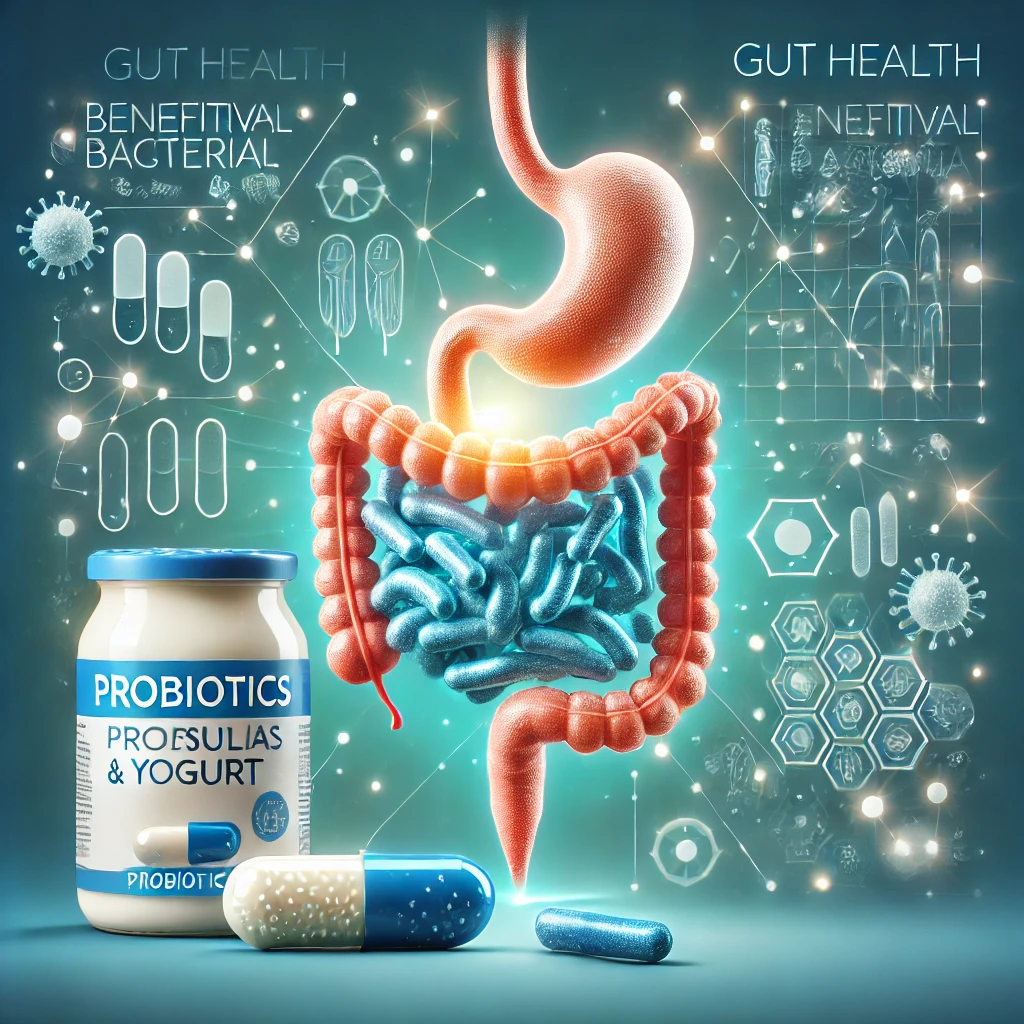 장 건강을 상징하는 유산균과 건강한 장의 모습