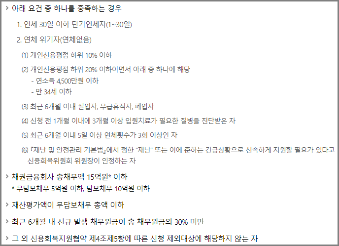 신속채무조정 특례