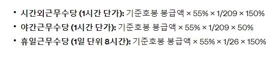 2024 공무원 초과 근무 수당 계산식