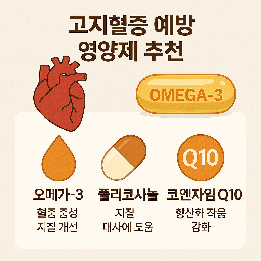 고지혈증 예방 영양제 추천 (오메가-3, 폴리코사놀, 코엔자임Q10)
