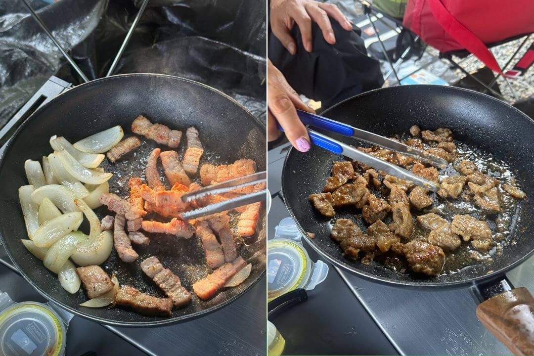 용인 자연숲캠핑장 저녁 고기 캠핑 식사