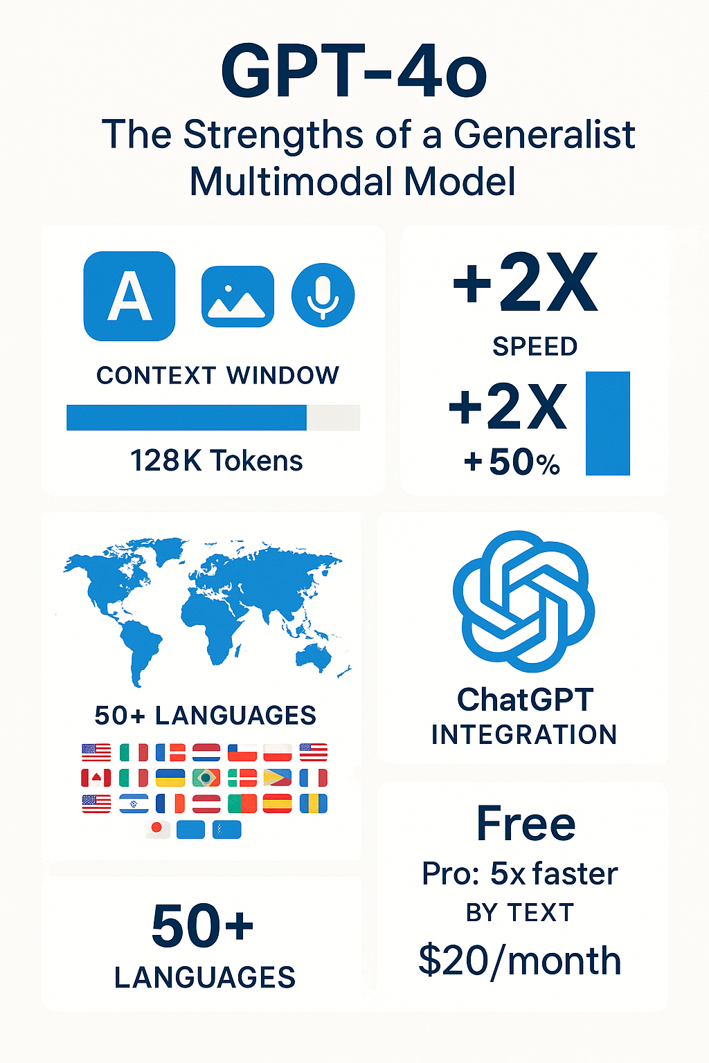 GPT-4o의 주요 특징을 보여주는 종합 인포그래픽