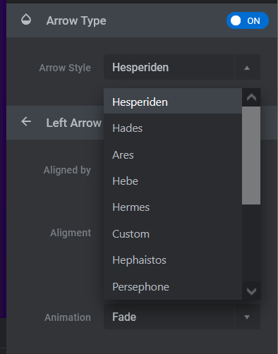 워드프레스 Slider Revolution 화살표 내비게이션 설정 - 화살표 유형