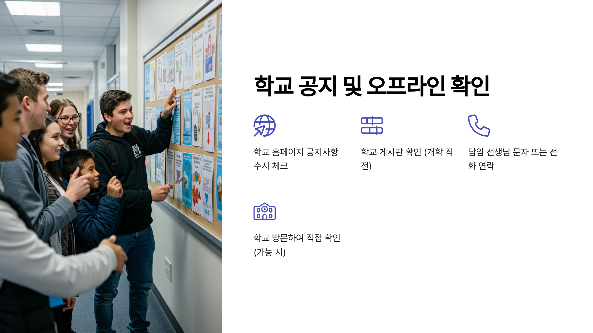 학교 공지 및 오프라인에서 반배정 확인하기